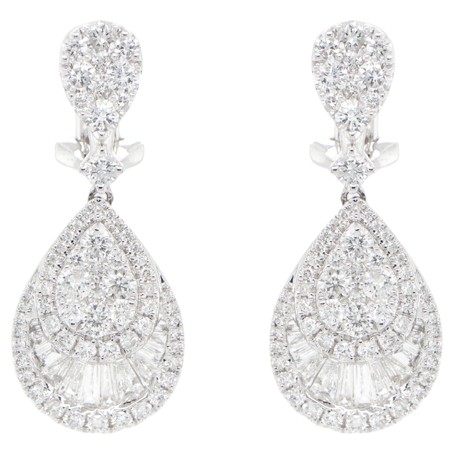 Diamond Dangle Earrings 3 Carats 18K White Gold