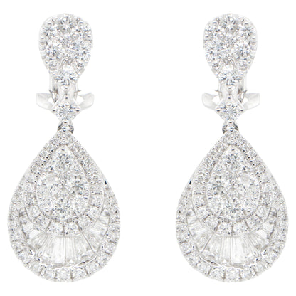 Diamond Dangle Earrings 3 Carats 18K White Gold