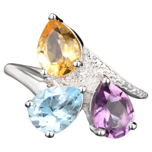 Amethyst Ring With Blue Topaz 2.95 Carats Sterling Silver