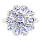 Tanzanite Flower Ring 1.8 Carats Sterling Silver