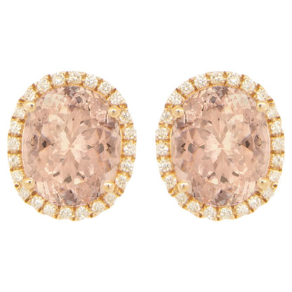 Oval Cut Morganite Stud Earrings With Diamond Halo 5.5 Carats Total
