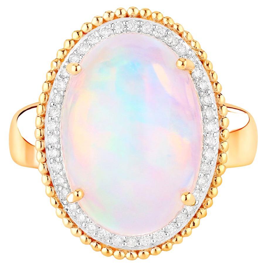 Ethiopian Opal Cocktail Ring Diamond Halo 8.31 Carats 14K Yellow Gold