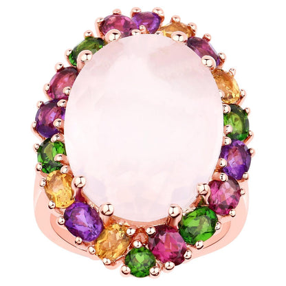 Rose Quartz Cocktail Ring Amethyst Citrine Rhodolite Diopside Gold Plated Silver