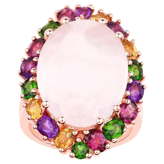 Rose Quartz Cocktail Ring Amethyst Citrine Rhodolite Diopside Gold Plated Silver