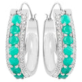 Emerald Hoop Earrings With Diamonds 3.38 Carats Sterling Silver