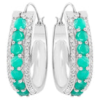 Emerald Hoop Earrings With Diamonds 3.38 Carats Sterling Silver