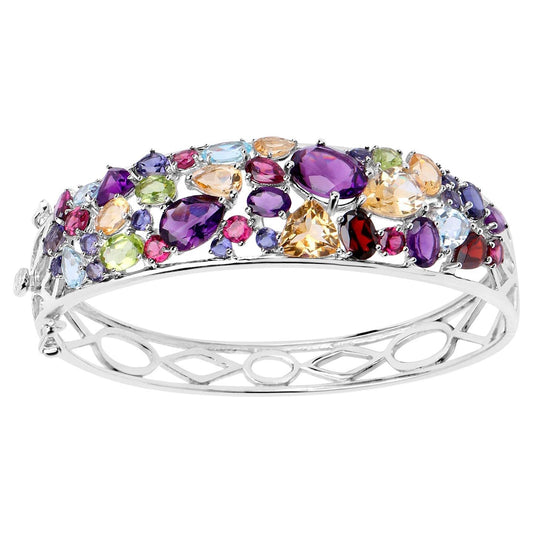 Multicolor Gemstone Bangle Bracelet 21 Carats Sterling Silver