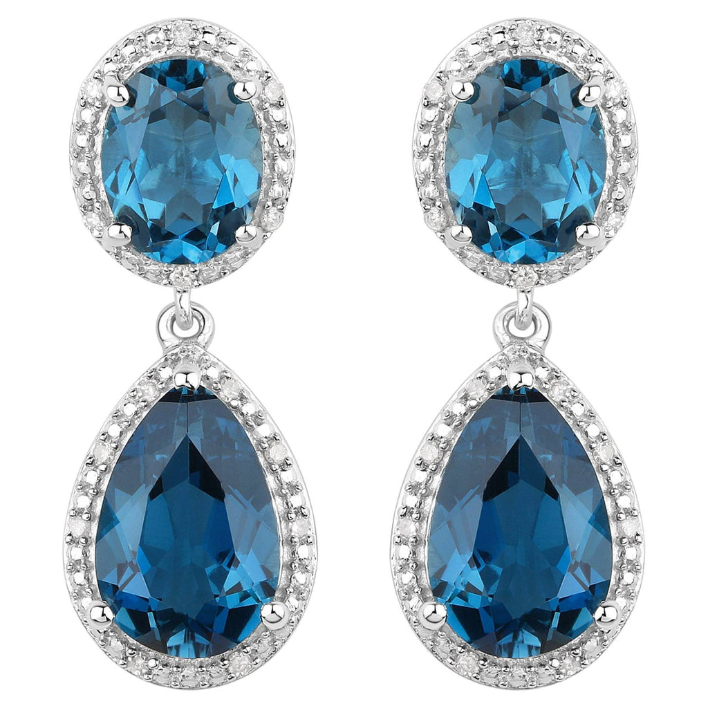 London Blue Topaz Earrings Diamond Setting 11.45 Carats Total