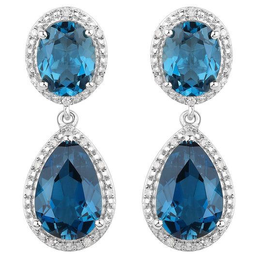 London Blue Topaz Earrings Diamond Setting 11.45 Carats Total