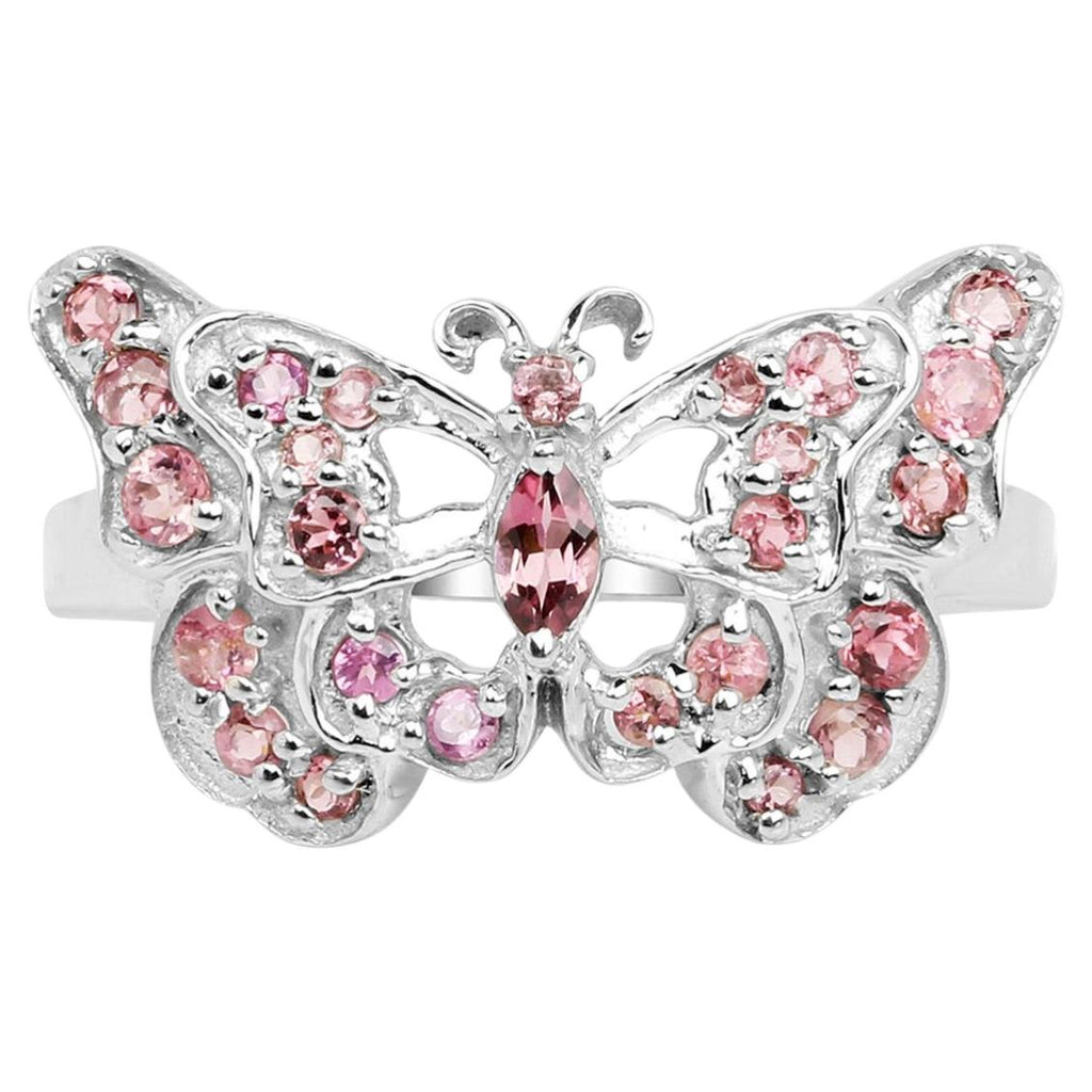 Pink Tourmaline Butterfly Ring 0.74 Carats Sterling Silver