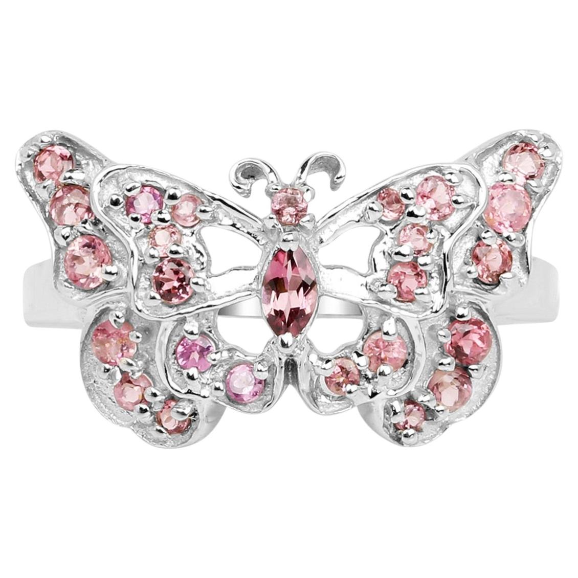 Pink Tourmaline Butterfly Ring 0.74 Carats Sterling Silver