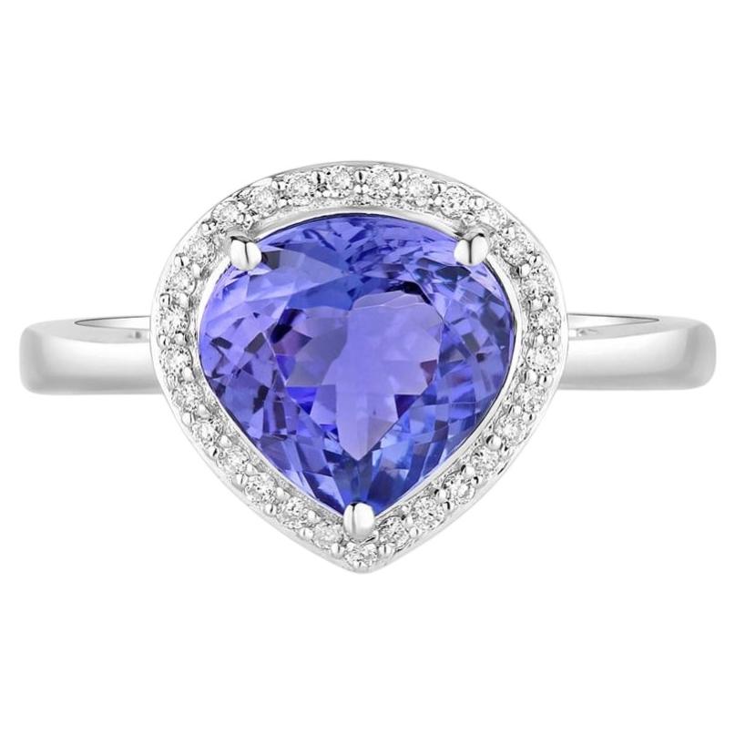 Tanzanite Heart Ring With Diamonds 2.86 Carats 14K White Gold