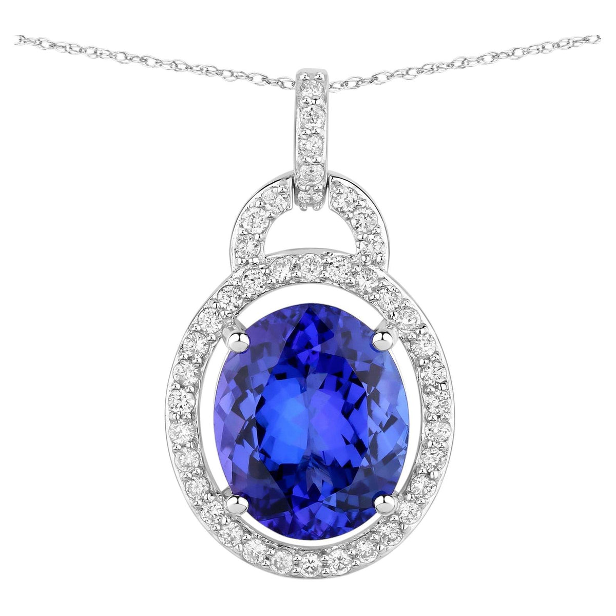 Tanzanite Pendant With Diamonds 4.02 Carats 14K White Gold