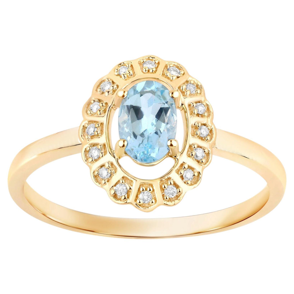Aquamarine Ring With Diamonds 0.4 Carats 14K Yellow Gold