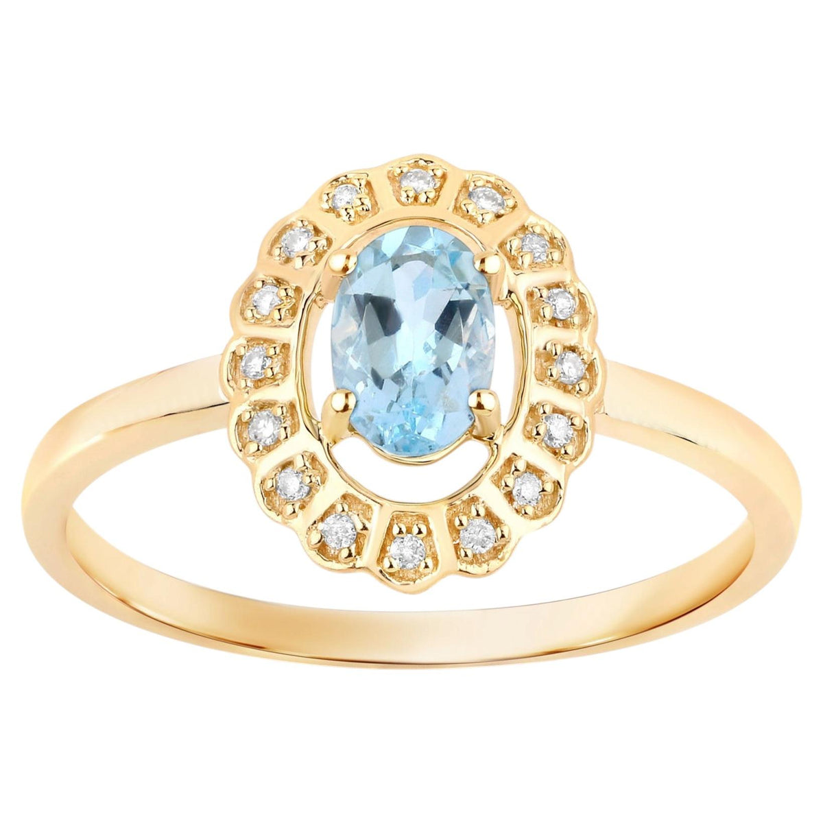 Aquamarine Ring With Diamonds 0.4 Carats 14K Yellow Gold