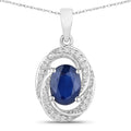 Blue Sapphire Pendant With Diamonds 1.68 Carats 14K White Gold
