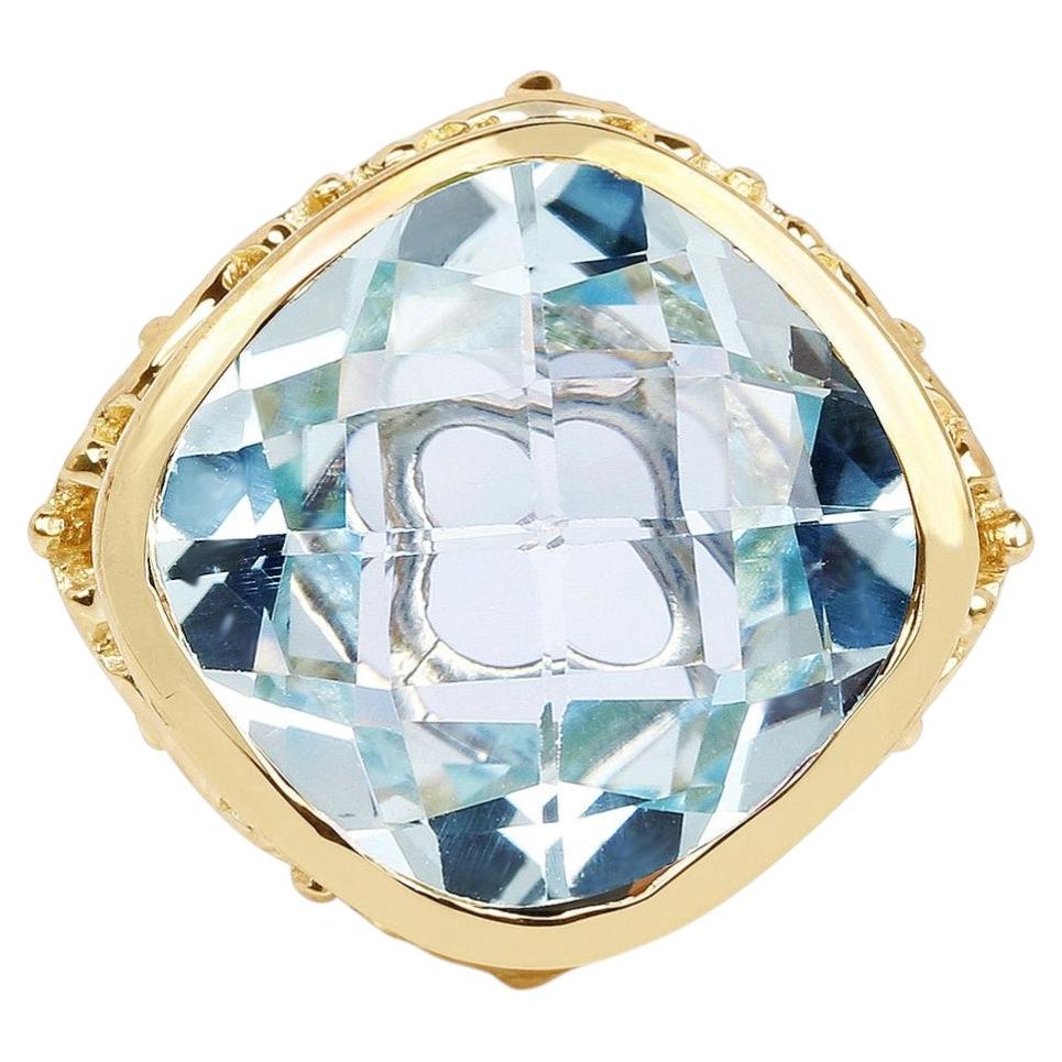 Blue Topaz Ring 12.7 Carats Gold Plated Silver