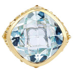 Blue Topaz Ring 12.7 Carats Gold Plated Silver