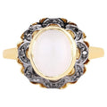 White Moonstone Ring With Black Diamonds 3 Carats Gold Plated Silver
