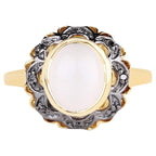 White Moonstone Ring With Black Diamonds 3 Carats Gold Plated Silver