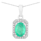 Zambian Emerald Pendant With Diamonds 0.8 Carats 10K White Gold