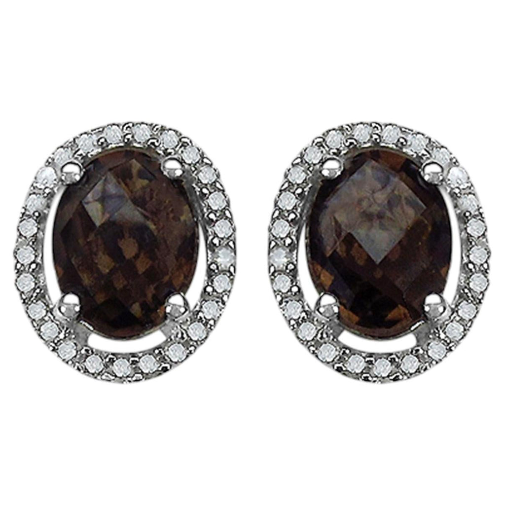 Smoky Quartz Earrings With Diamonds 2.34 Carats Sterling Silver