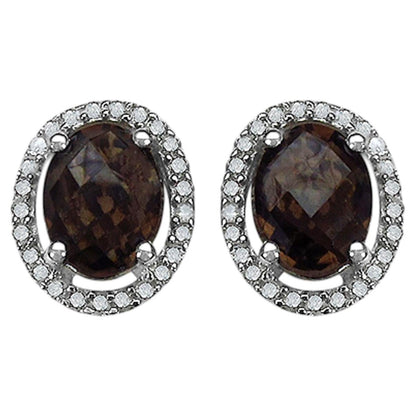 Smoky Quartz Earrings With Diamonds 2.34 Carats Sterling Silver