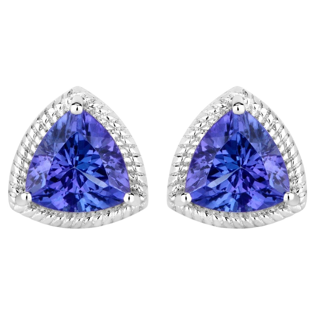 Natural Tanzanite Stud Earrings 4.22 Carats 14K White Gold