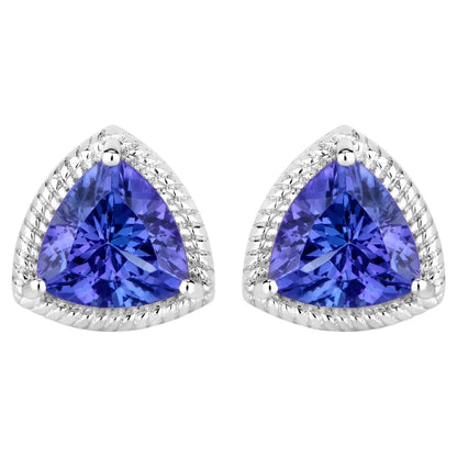 Natural Tanzanite Stud Earrings 4.22 Carats 14K White Gold
