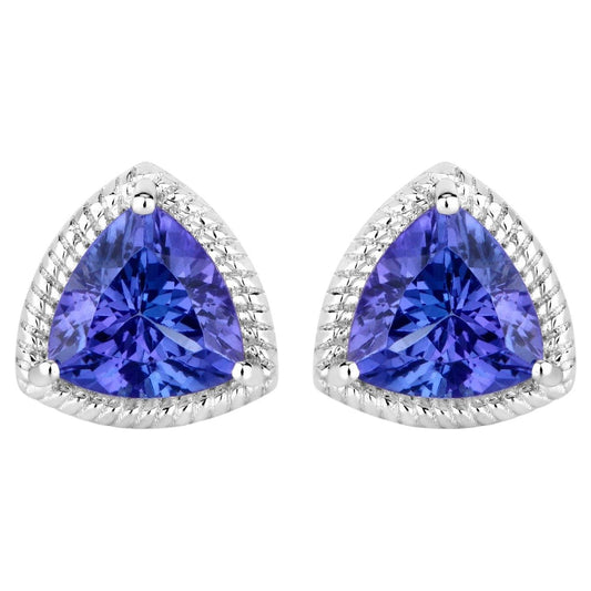 Natural Tanzanite Stud Earrings 4.22 Carats 14K White Gold