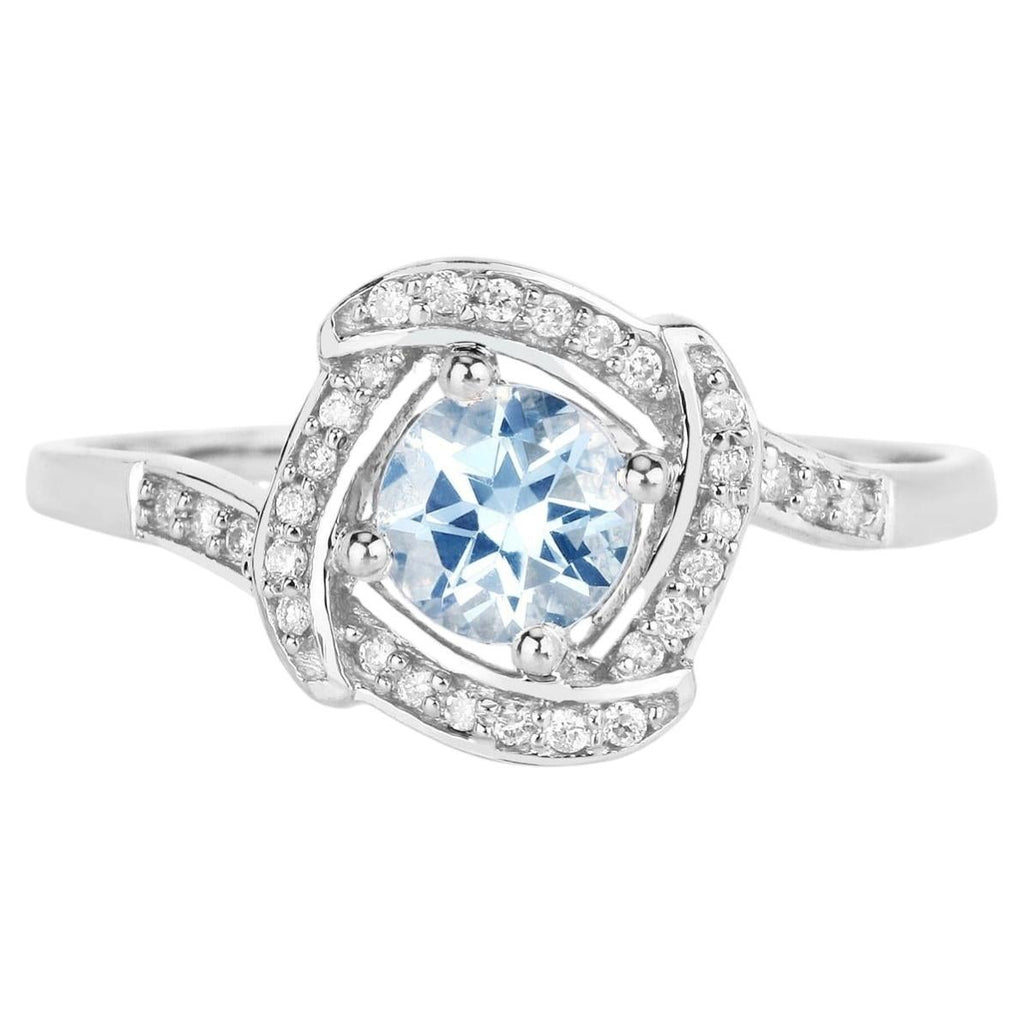 Aquamarine Ring With Diamonds 0.42 Carats 14K White Gold