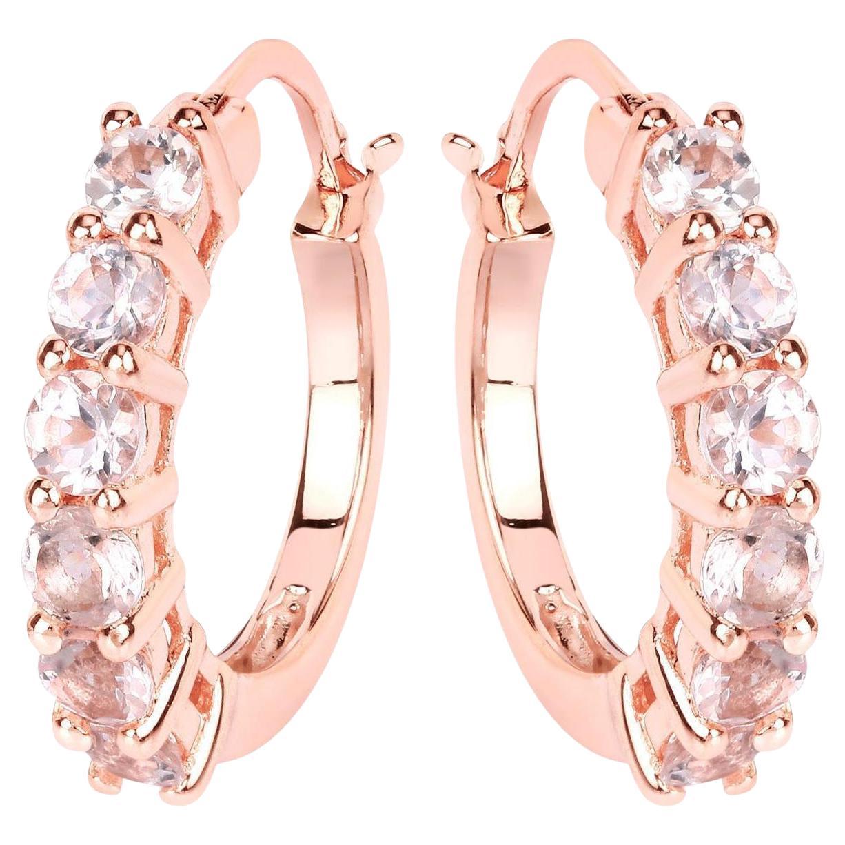Morganite Hoop Earrings 1.06 Carats Gold Plated Silver