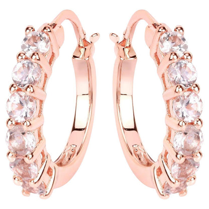 Morganite Hoop Earrings 1.06 Carats Gold Plated Silver
