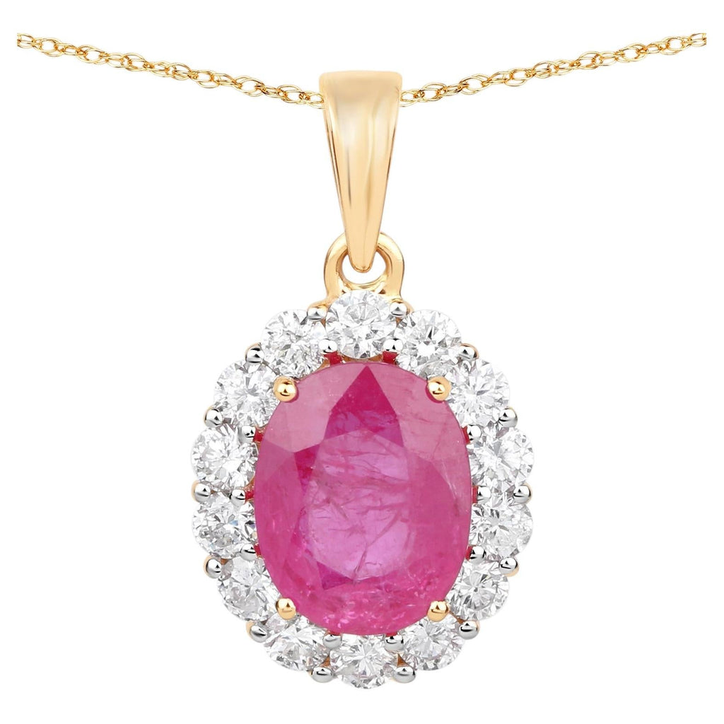 Ruby Pendant With Diamonds 2.52 Carats 18K Yellow Gold