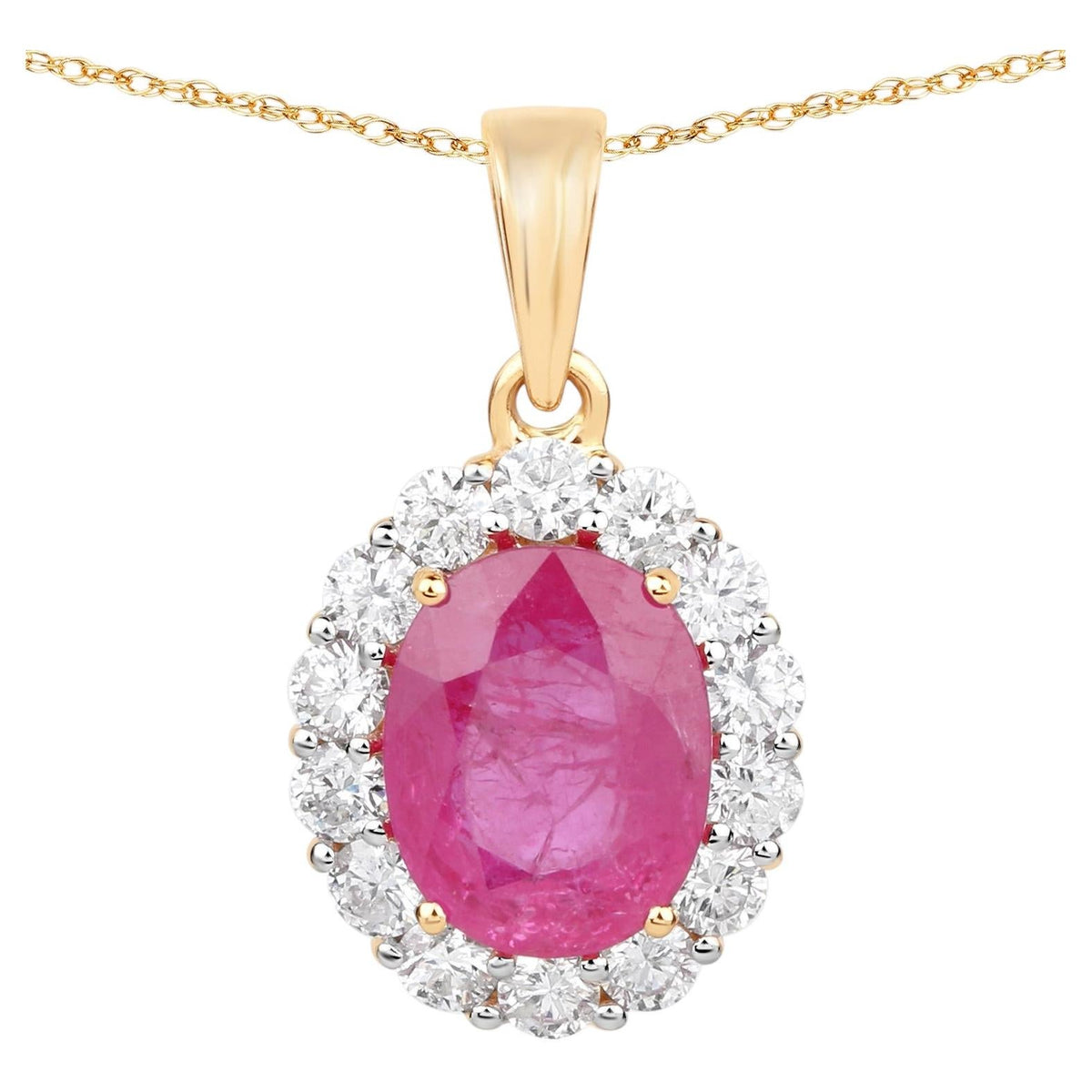 Ruby Pendant With Diamonds 2.52 Carats 18K Yellow Gold