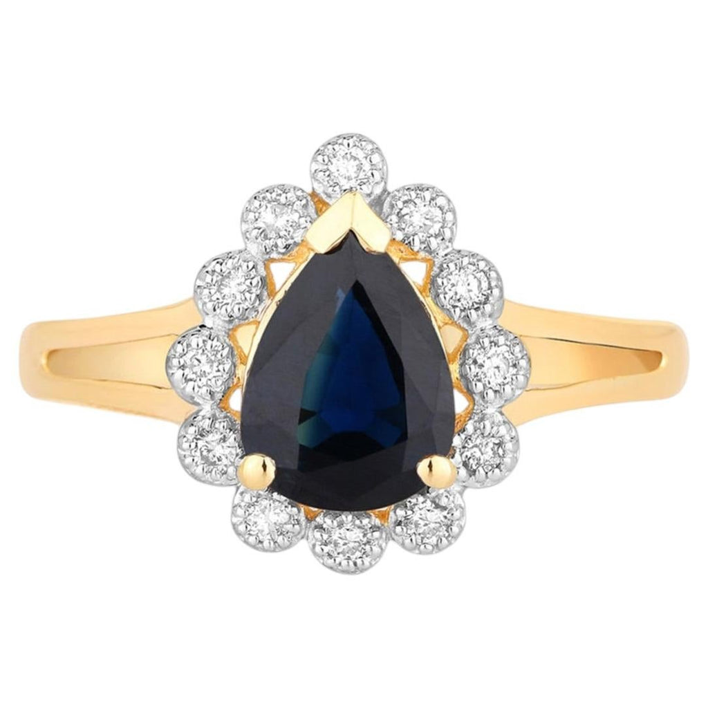 Blue Sapphire Ring With Diamonds 1.42 Carats 14K Yellow Gold