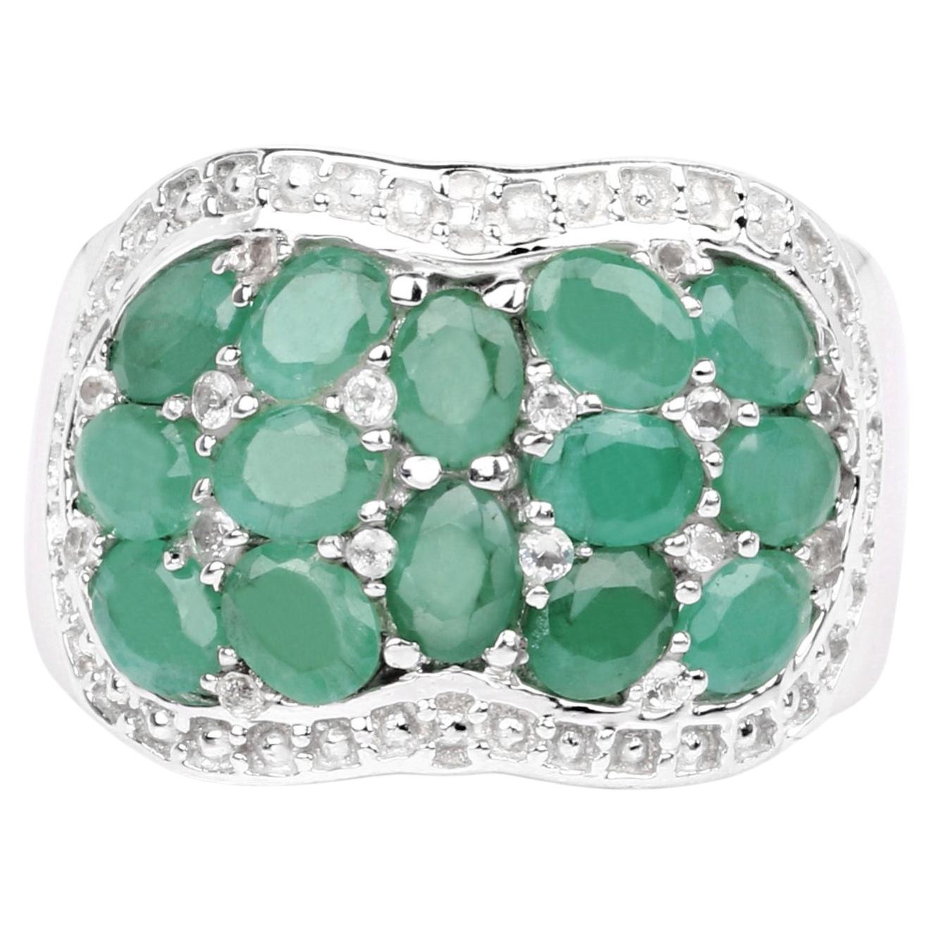 Emerald Ring With White Topaz 2.16 Carats Sterling Silver