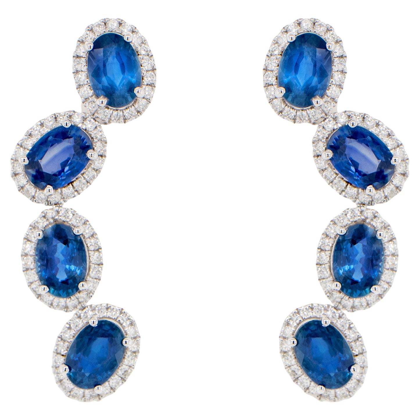 Blue Sapphire Earrings With Diamonds 5.69 Carats 18K Gold