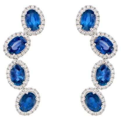 Blue Sapphire Earrings With Diamonds 5.69 Carats 18K Gold