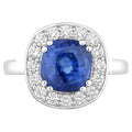Blue Sapphire Ring With Diamonds 3.86 Carats 18K White Gold