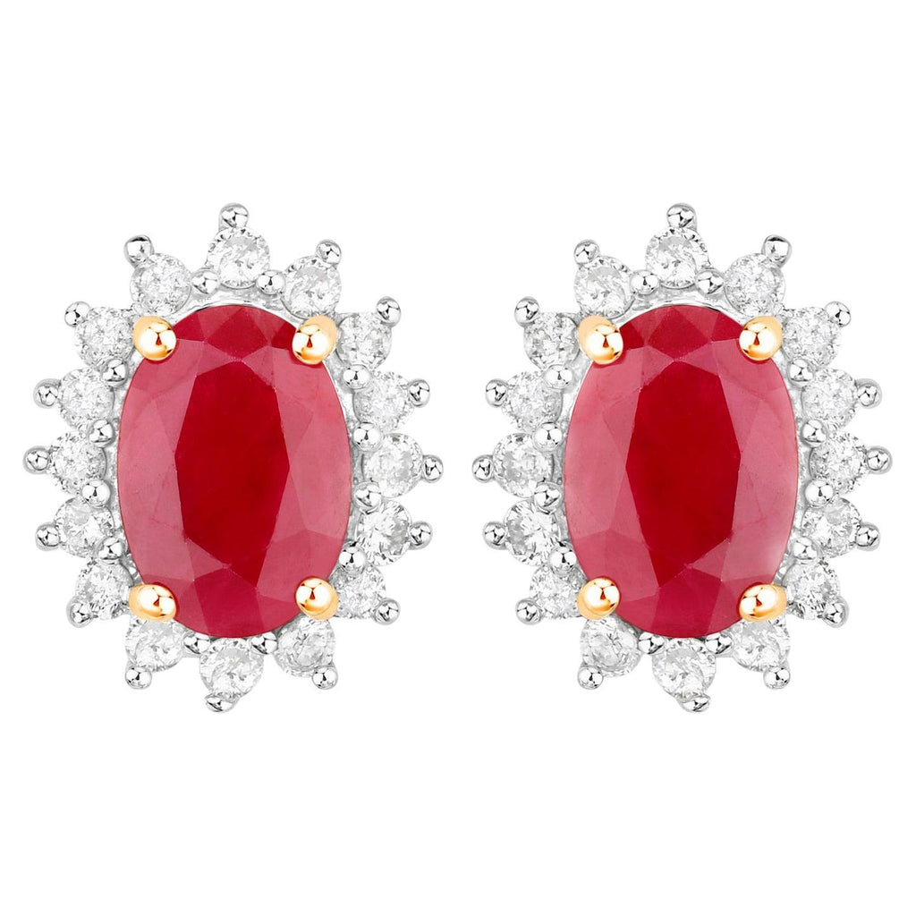 Ruby Earrings Halo Diamonds 2 Carats 14K Yellow Gold