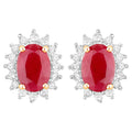 Ruby Earrings Halo Diamonds 2 Carats 14K Yellow Gold