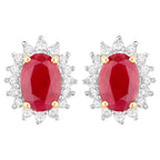 Ruby Earrings Halo Diamonds 2 Carats 14K Yellow Gold