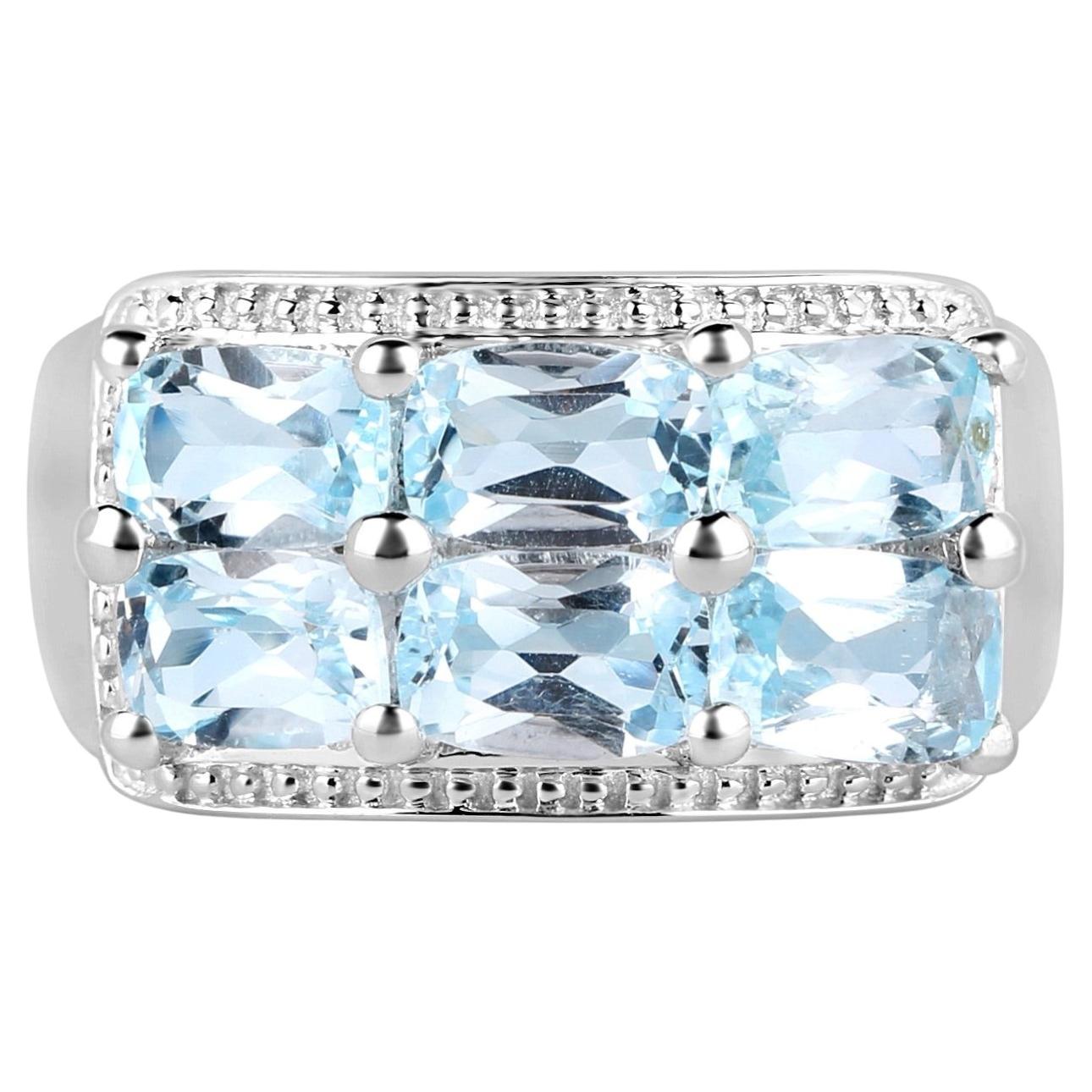 Blue Topaz Ring 3.58 Carats Sterling Silver