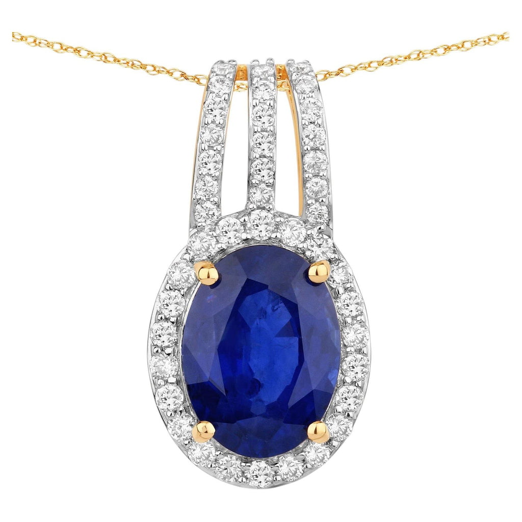 Blue Sapphire Pendant With Diamonds 4.02 Carats 18K Yellow Gold