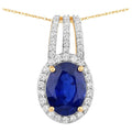 Blue Sapphire Pendant With Diamonds 4.02 Carats 18K Yellow Gold