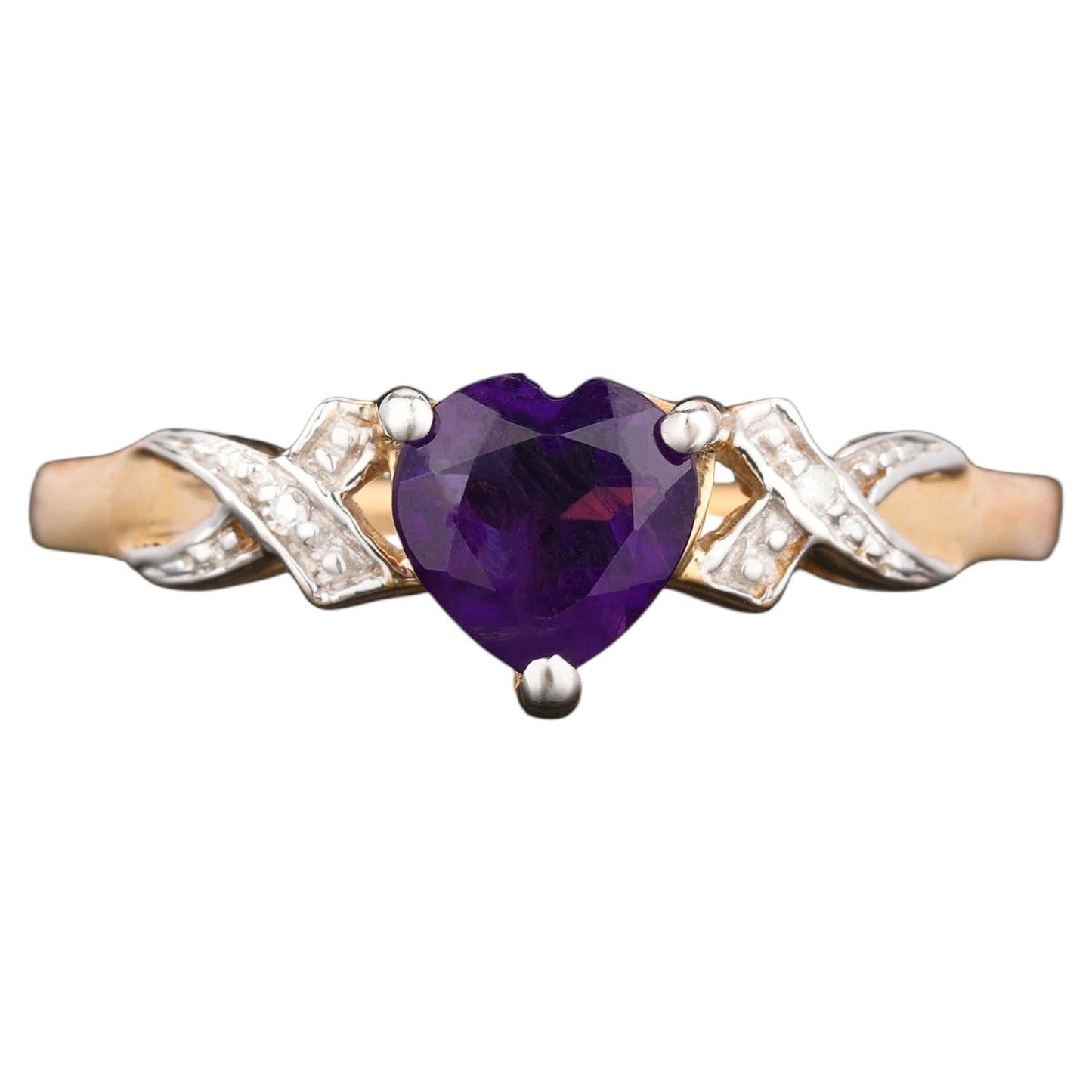 Amethyst Ring With Diamonds 0.43 Carats 9K Yellow Gold