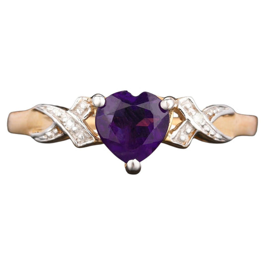Amethyst Ring With Diamonds 0.43 Carats 9K Yellow Gold
