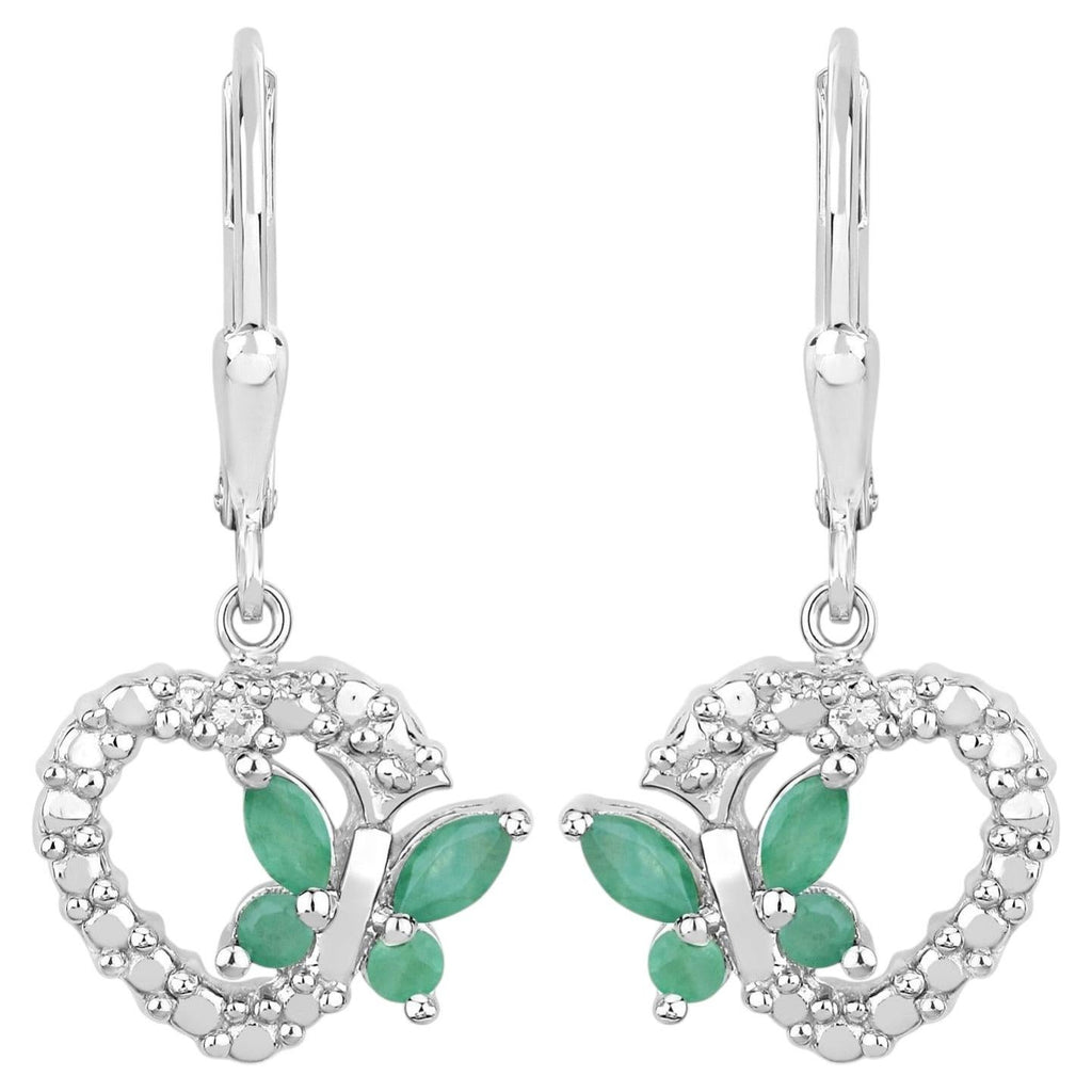 Emerald Butterfly Earrings With White Sapphire 0.38 Carats Sterling Silver