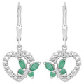 Emerald Butterfly Earrings With White Sapphire 0.38 Carats Sterling Silver
